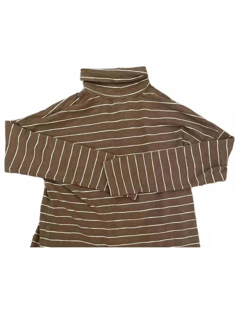 Madewell Striped Turtleneck Top Womens Size Small Brown White Casual Lightweight
